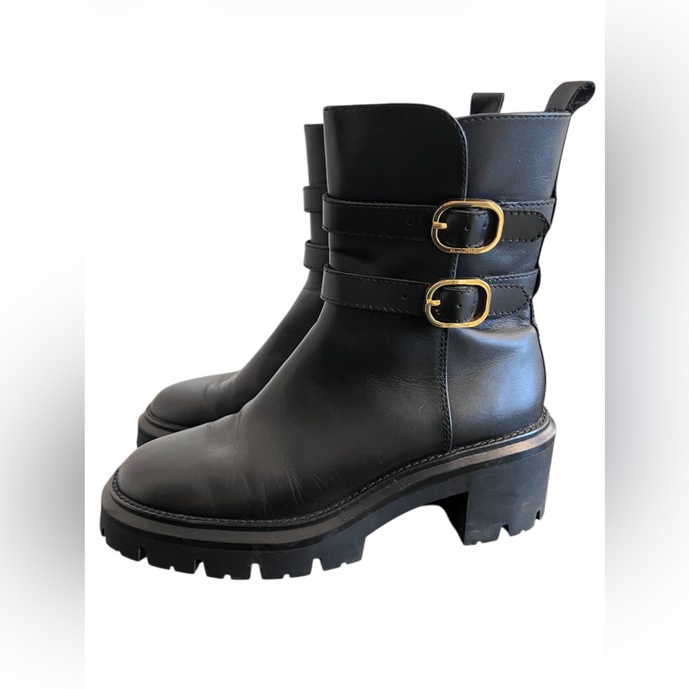 Massimo Dutti Black Leather Ankle Boots – Size 38
